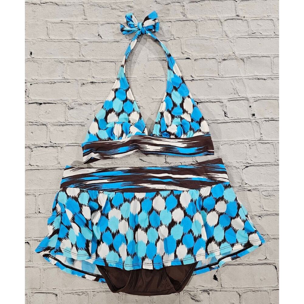 Kim Rogers Two Piece Swimsuit Swim Skirt Blue WOMENS SIZE SMALL